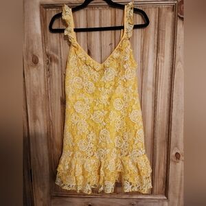 Lace Ruffled Sundress - Yellow